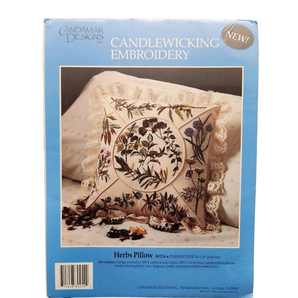 Vintage Candlewicking Embroidery Herbs Pillow Kit 80254 Candamars Designs